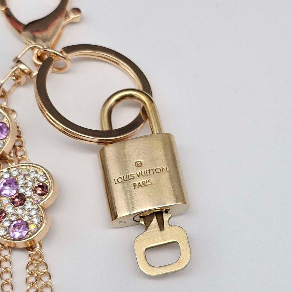 Authentic Louis Vuitton Padlock & Key Gold ✨Unbranded Flower Bag Charm Keychain - Picture 5 of 9
